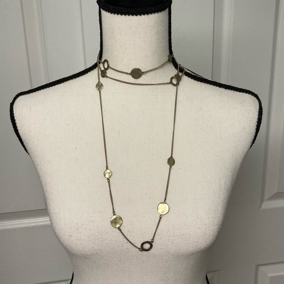 NWT Kenneth Cole long 56 inch gold tone necklace; wear multiple ways. Signed. - Picture 2 of 12
